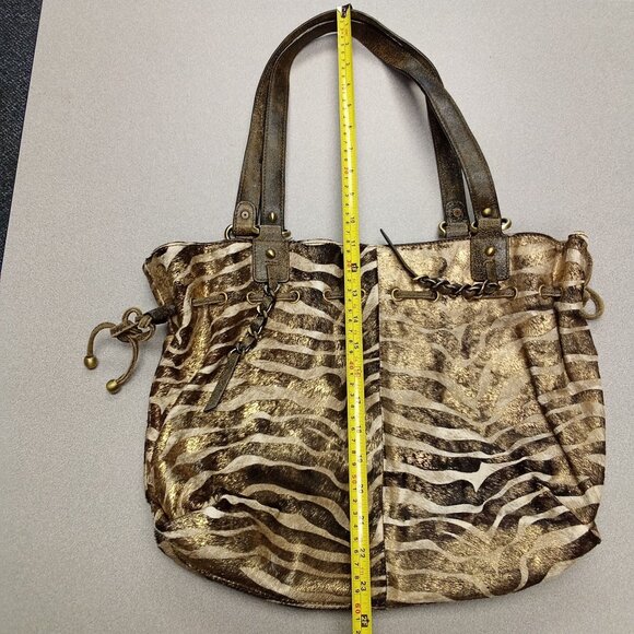 Zebra Print Faux Fur Tote Bag With Drawstring & Magnetic Snap Closure - Picture 6 of 12